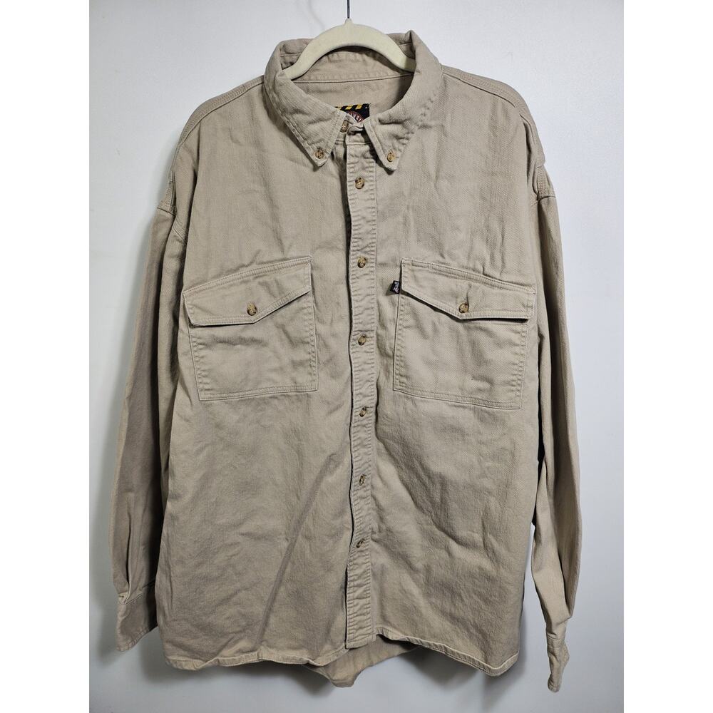 JUSTIN Original WorkWear Men's Beige Tan Long Sleeve Denim Heavy Work Shirt 2XL